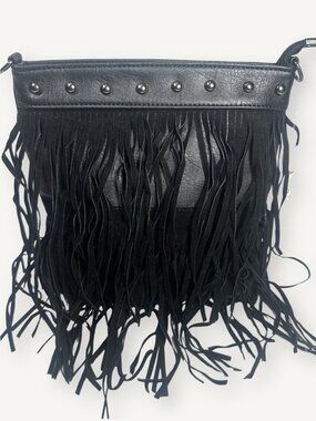 NWT Heritage West Black Fringe Crossbody Studded Western Boho Bag